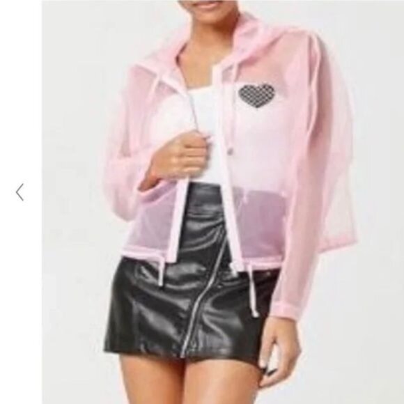 Forever 21 Pink Sheer Hooded Jacket "Forever Yours" Size S - Picture 7 of 9